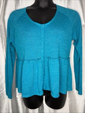 Daily Thread Peplum Babydoll Top Turquoise Blue Scoop Neckline Women’s L